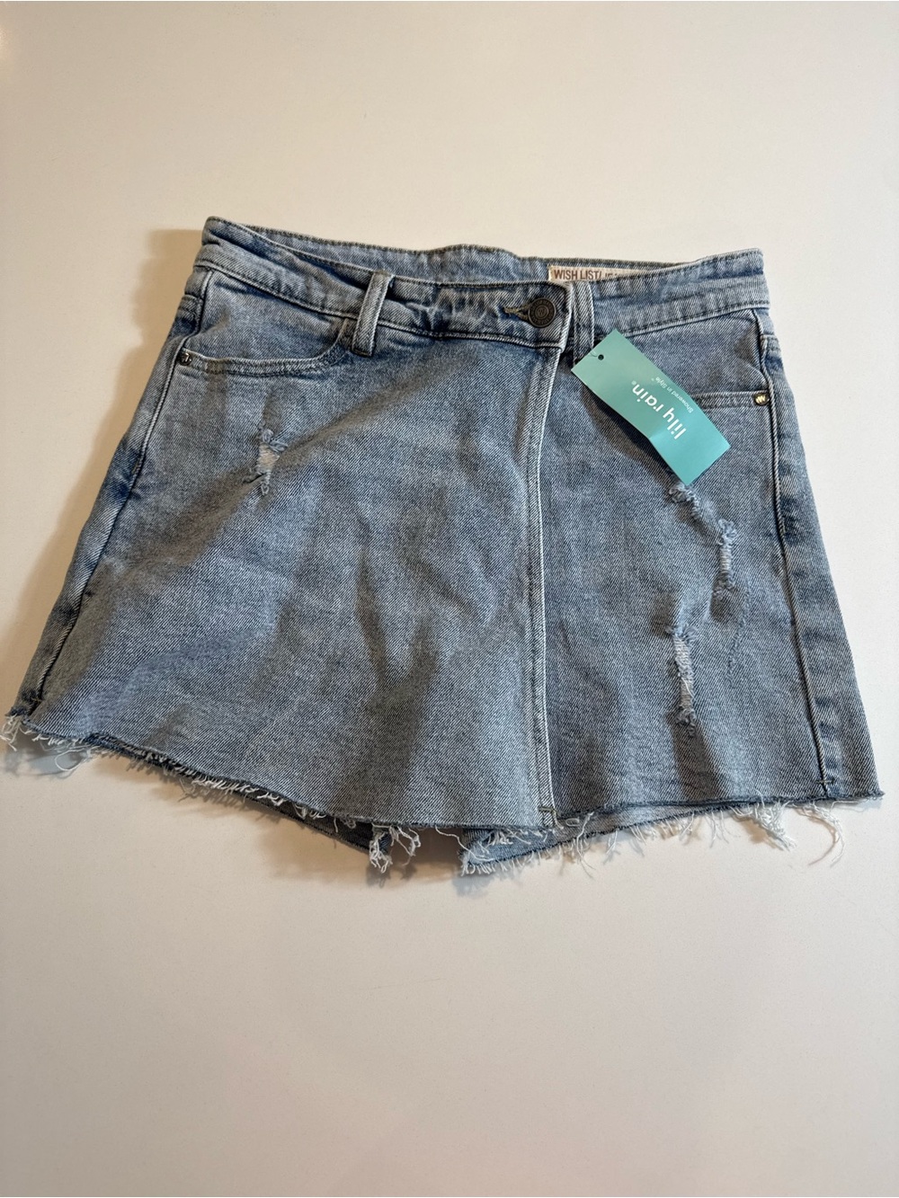 NWT Wish List Jeans Denim Wrap Skort Shorts Light Wash Distressed Raw Hem Size S